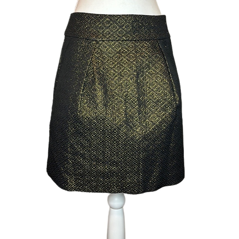 NWT LOFT Black Metallic Gold Jacquard A-Line Skirt Size 6